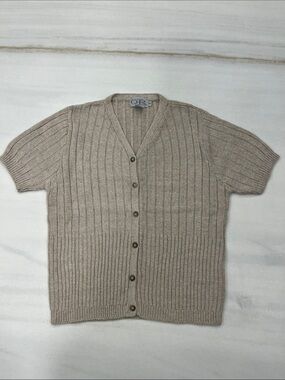 Reflex Neutral Taupe Ribbed Short Sleeve Button-Up Cardigan